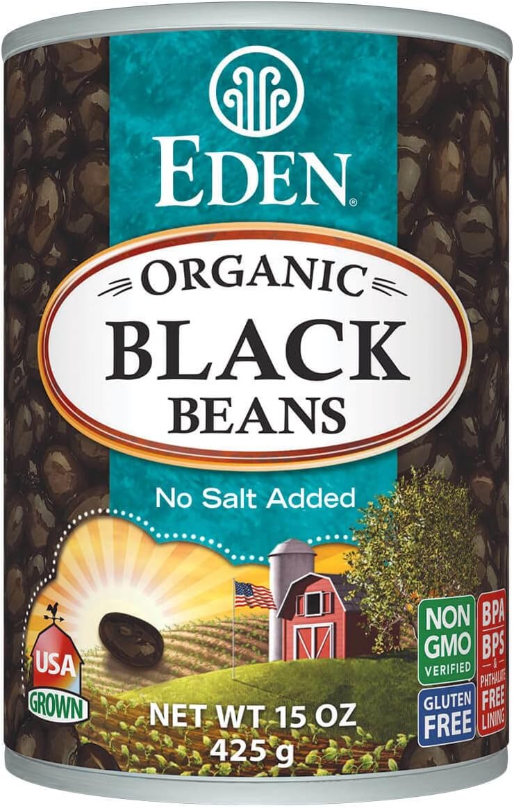 Eden Organic Black Beans, 15 oz Can, No Salt, Non-GMO, Gluten Free, Vegan, Kosher, U.S Grown, Heat and Serve, Macrobiotic, Turtle Beans, Frijol Negro, Caviar Criollo