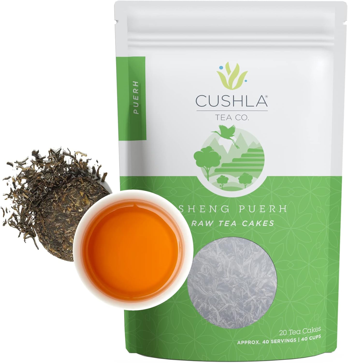 Raw Sheng Pu-erh Tea, Classic Aged Fermented Puerh Tea Cake, 20ct Chinese Sheng Pu'er 40+ Cups Of Tea