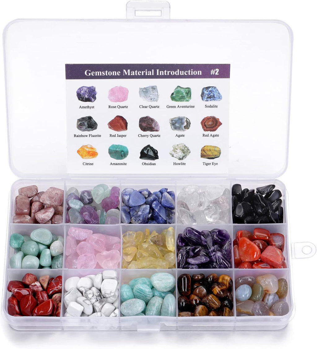 Jovivi 15 Assorted Tumbled Stones and Crystals Bulk, Irregular Rocks Natural Polished Gemstones and Crystals Quartz for Wicca Reiki Chakra Healing Meditation Home Indoor Decorations Christmas Day Gift