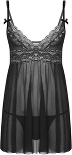 Sholeno Men's Lace Babydoll Sexy V Neck Mesh Sheer Sissy Crossdressing Chemise Nightdress Pajamas
