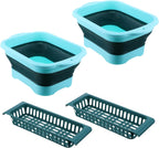 Kifmurase 2PCS 2.91 Gallon(11L) Collapsible Dish Basin with Drain Plug, Multiuse Portable Bucket with Sink for Kitchen, RV, Outdoor Camping, Space Saving Foldable Storage Tray Sink Tub Dishpan