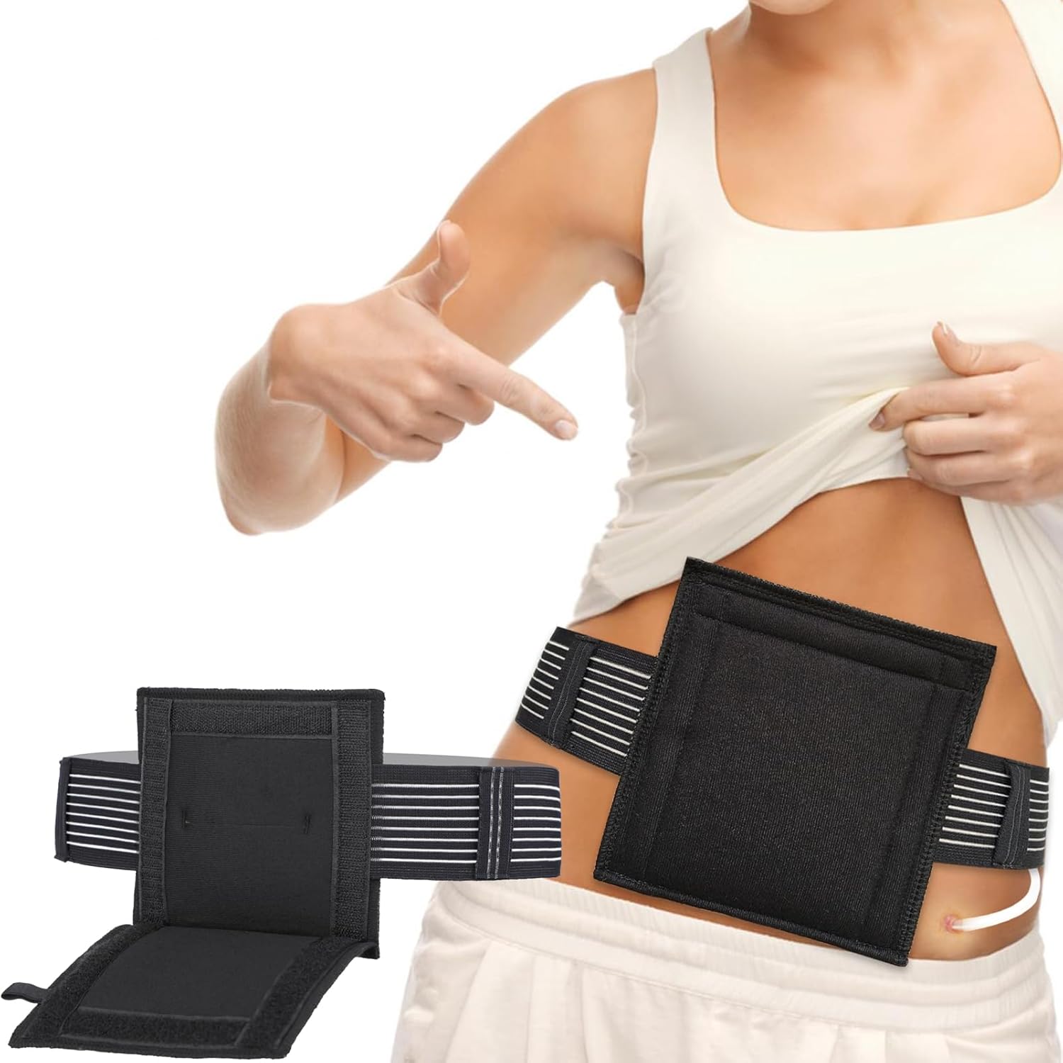 [2 Pack] Feeding Tube Belt, PEG Tube Holder G-Tube Abdominal Belt Breathable Black with Slit for G Tube J Tube PEG Tube Supplies, No More Taping The Tube