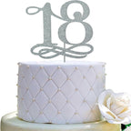 JIEEIN Number 18 Cake Topper - Happy 18th Birthday, Cheers to 18 Years, Hello 18 (Double Sided Silver Glitter)