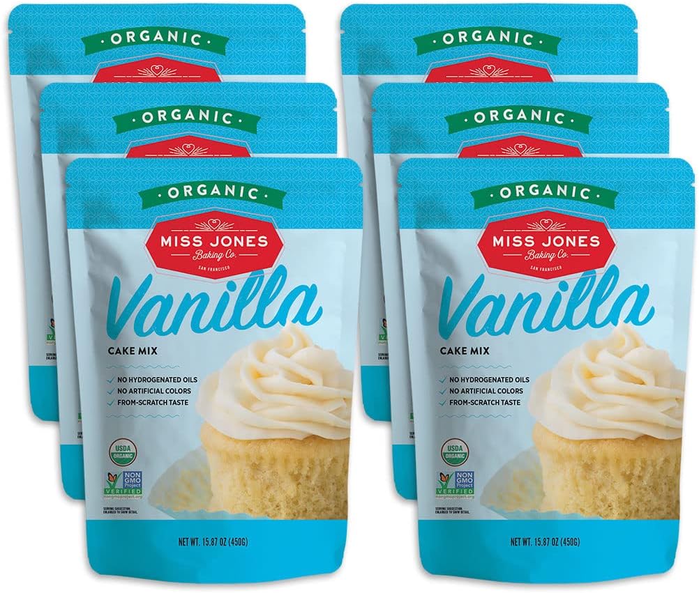 Miss Jones Baking Organic Yellow Cake and Cupcake Mix, Non-GMO, Vegan-Friendly, Moist and Fluffy: Vanilla (Pack of 6)