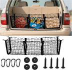 Mandark Car Cargo Net, Highly Elastic 3 Pocket Truck Bed Organizer Mesh with 4 Metal Hook Buckles & Screws, Auto Storage Netting Accessories, Universal for SUV Sedan Pickup (35.43" x 15.75" x 15.75")