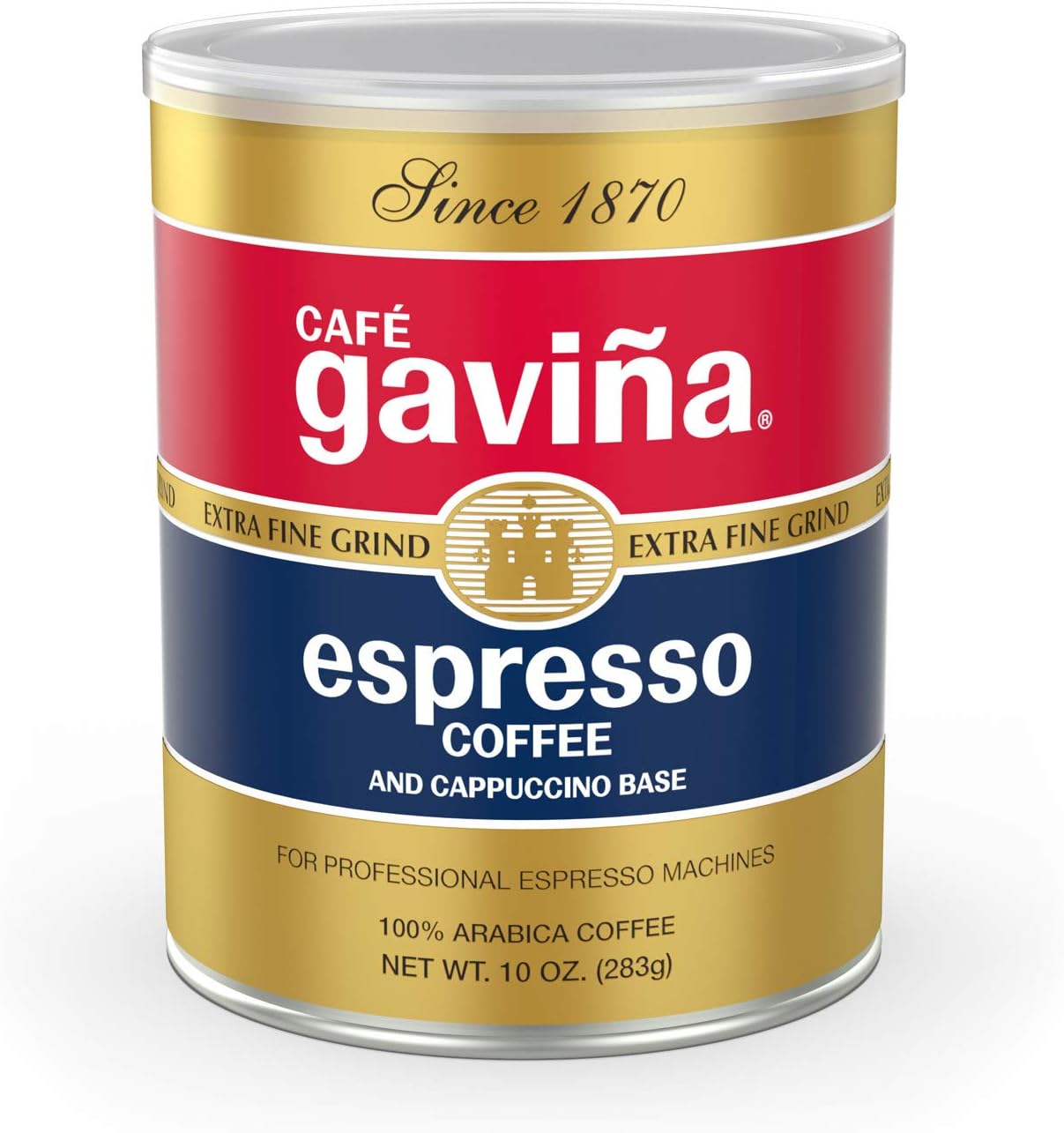Café Gaviña Espresso Roast Extra Fine Ground Coffee, 100% Arabica Dark Roast, 10 oz Can