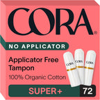 Cora Organic Cotton Non-Applicator Tampons (72 Super Plus Non-Applicator Tampons)