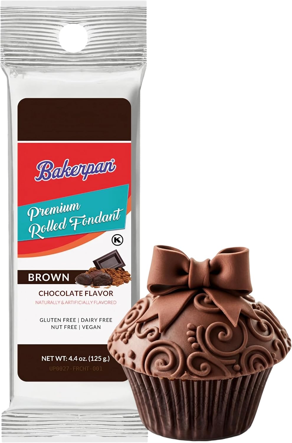 Bakerpan Premium Rolled Brown Fondant for Cake Decorating, Chocolate Flavor - 4.4 Ounces (Made in USA)