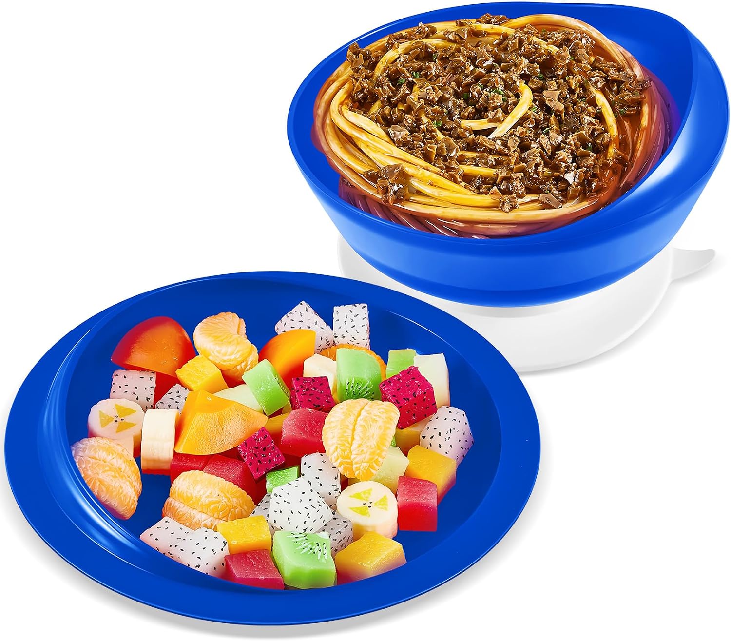 Hushee 1 Set Adaptive Spill Proof Scoop Bowl and Plate Set with Suction Base Non Skid Self Feed Suction Dinnerware for Elderly Disabled Handicapped from Parkinsons Tremor (Blue)