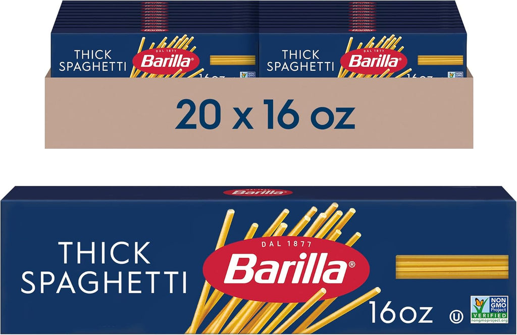 Barilla Thick Spaghetti Pasta, 16 oz. Box (Pack of 20) - Non-GMO, Made with Durum Wheat Semolina - Kosher Certified