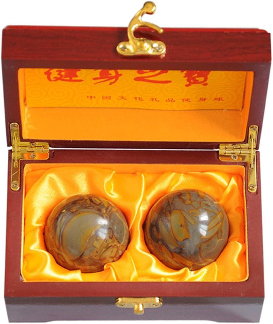 2" Feng Shui Nuwa Stone Baoding Balls Chinese Health Exercise Stress Balls with Gift Box W2350