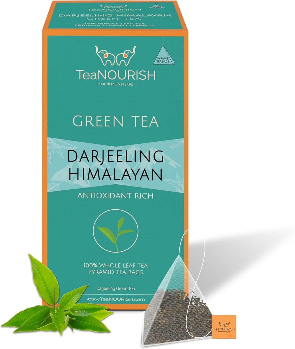 TeaNOURISH Darjeeling Himalayan Green Tea | 20 Count Pyramid Tea Bags | Whole Leaves | Relaxing & Stress Relief Tea | Immune Support