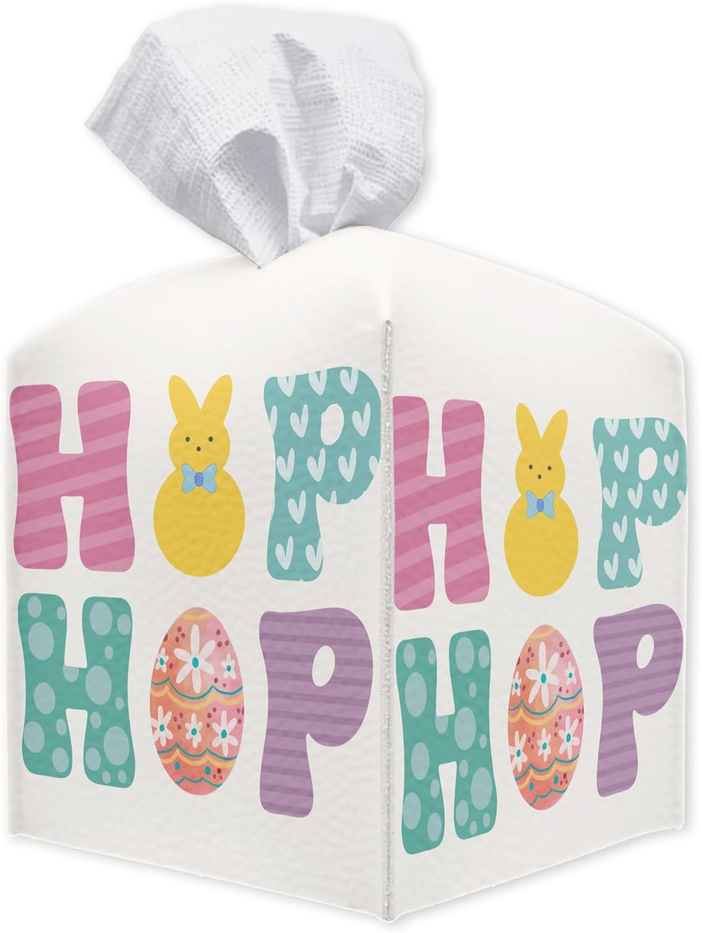 Easter Tissue Box Cover - Hop Bunny Leather Tissue Holder Square Tissue Cube Box - Easter Decor for Night Stands, Vanity Countertop, Car, Office, Home Desk Tabletop Supplies & Decorations - A02