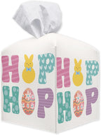 Easter Tissue Box Cover - Hop Bunny Leather Tissue Holder Square Tissue Cube Box - Easter Decor for Night Stands, Vanity Countertop, Car, Office, Home Desk Tabletop Supplies & Decorations - A02