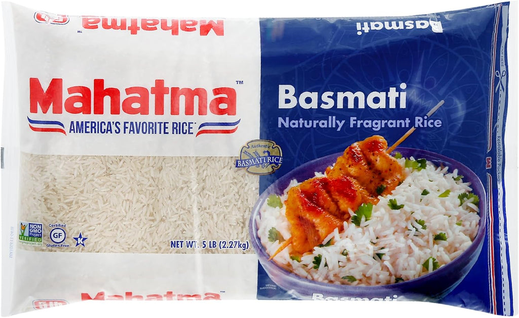 Mahatma Indian Basmati, 5lb Bag of Rice, Fluffy, Floral, and Nutty-Flavored Rice, Stovetop or Microwave