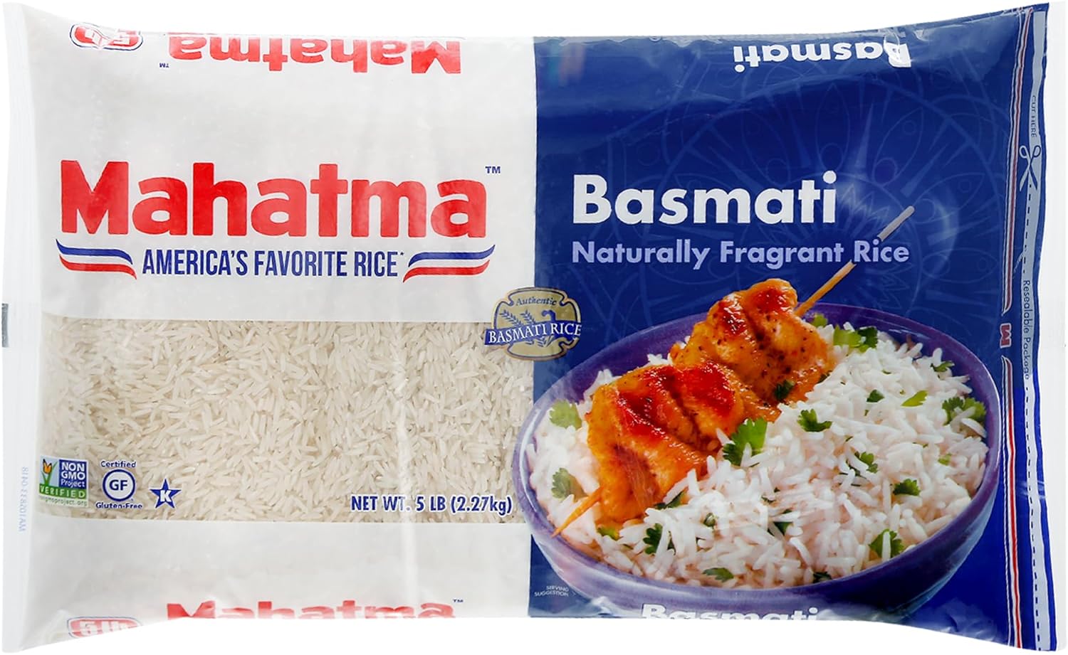 Mahatma Indian Basmati, 5lb Bag of Rice, Fluffy, Floral, and Nutty-Flavored Rice, Stovetop or Microwave