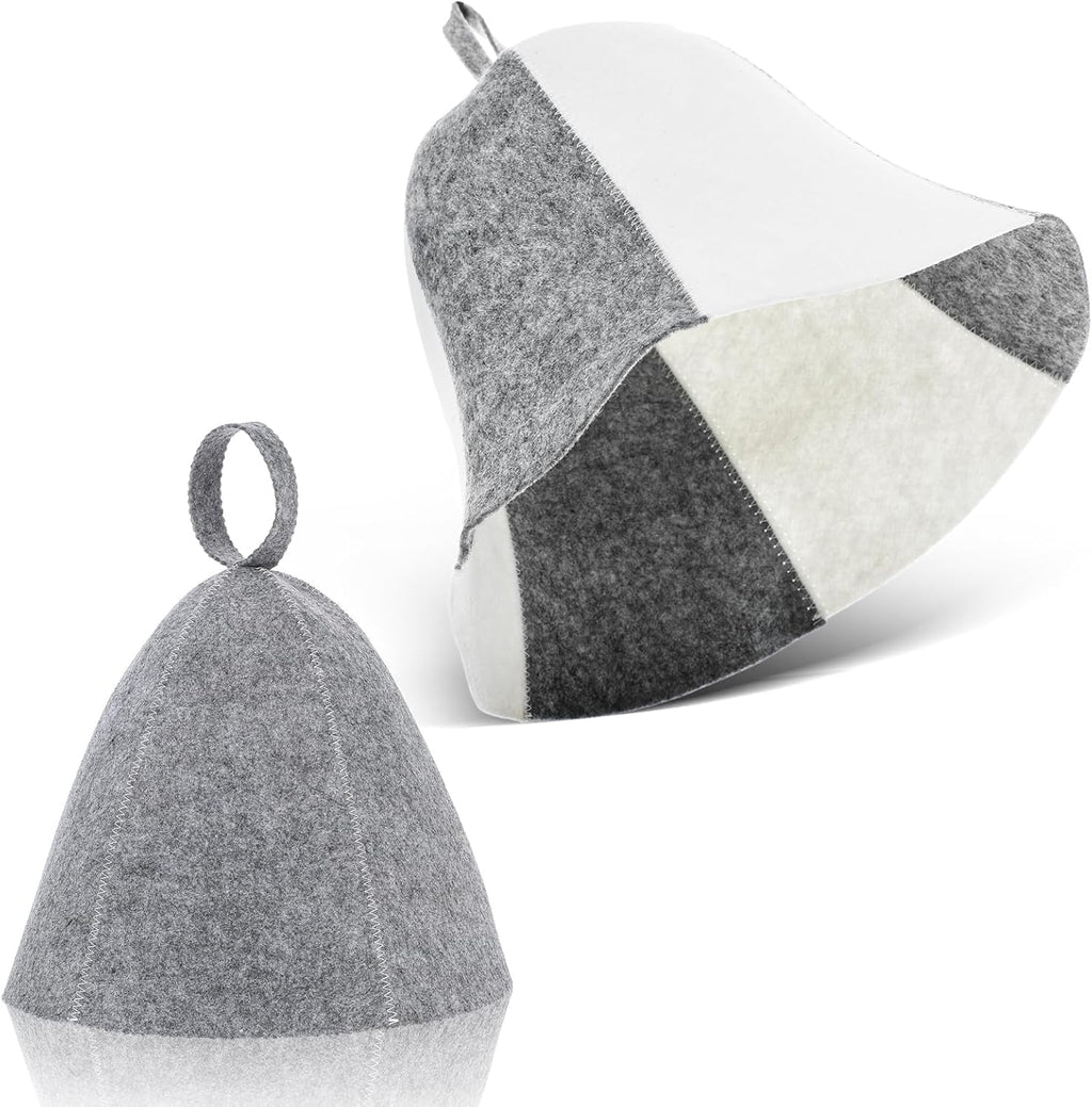 2PCS Sauna Hat for Women Men Wool Felt Sauna Cap Russian Banya Cap Soft Saunas Hat for Spa Steam Room Bathhouse Bath House Accessories Gray White