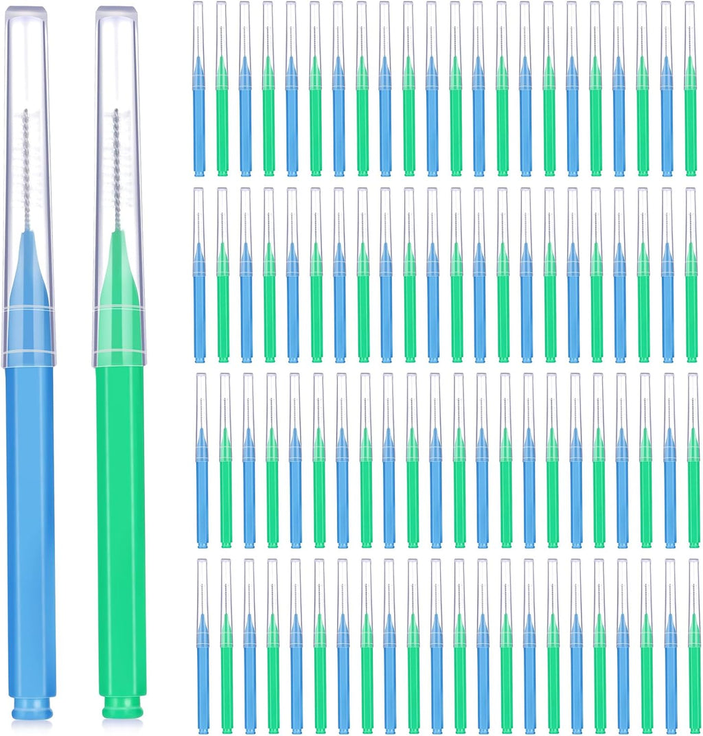 Patelai 100 Pieces Braces Dental Brush for Cleaner Interdental Toothpick Dental Tooth Flossing Head Oral Hygiene Flosser Toothpick Cleaners Tooth Tool(Blue, Green,Elegant Size)