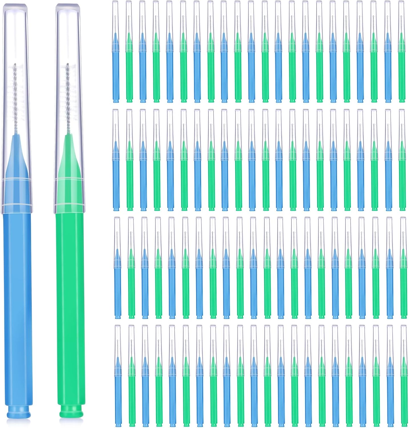 Patelai 100 Pieces Braces Dental Brush for Cleaner Interdental Toothpick Dental Tooth Flossing Head Oral Hygiene Flosser Toothpick Cleaners Tooth Tool(Blue, Green,Elegant Size)