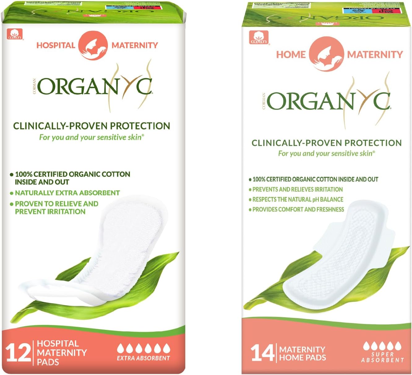 Organyc Hospital + Home Postpartum Pads Bundle Pack, 100% Certified Organic Cotton Pads for Women, Large Pads for First Days After Delivery