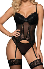 Women's Sexy Lingerie Set with Garter Belt Lace Bodysuit Teddy Baby Dolls Panty with Stockings