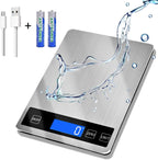33lb Food Scale, Digital Kitchen Scale Batteries and USB Charging,1g/0.05oz Precise Graduation, Waterproof Stainless Steel with LCD Display Weight Grams and oz for Cooking Baking (Stainless Steel)