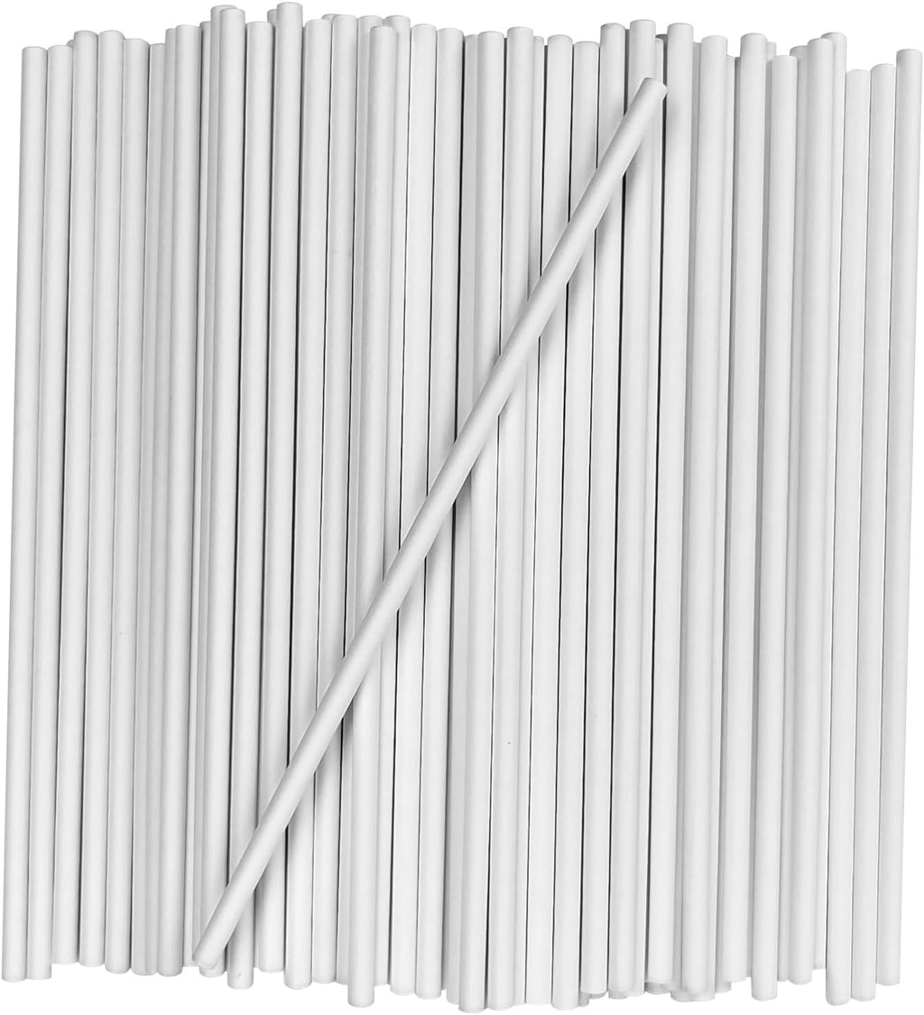 50 Pack 6 Inch White Paper Lollipop Sticks, Cake Pop Sticks, Sucker Sticks for Cookies, Candy, Chocolate, and Cake Decorations (4mm Diameter)