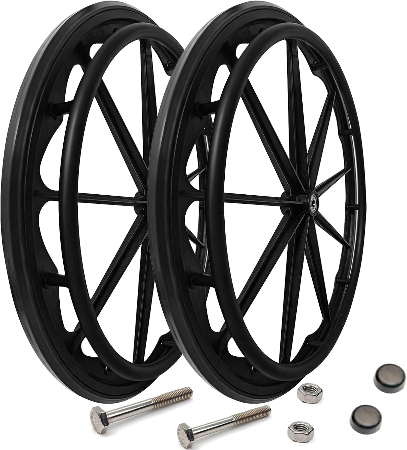 Wheelchair Wheel Replacement Parts 24 Inch, Wheelchair Wheel Replacement with Bearings and Hand Wheel, Non-Pneumatic Solid Wheelchair Rear Wheel (24 * 1(1 Pair))