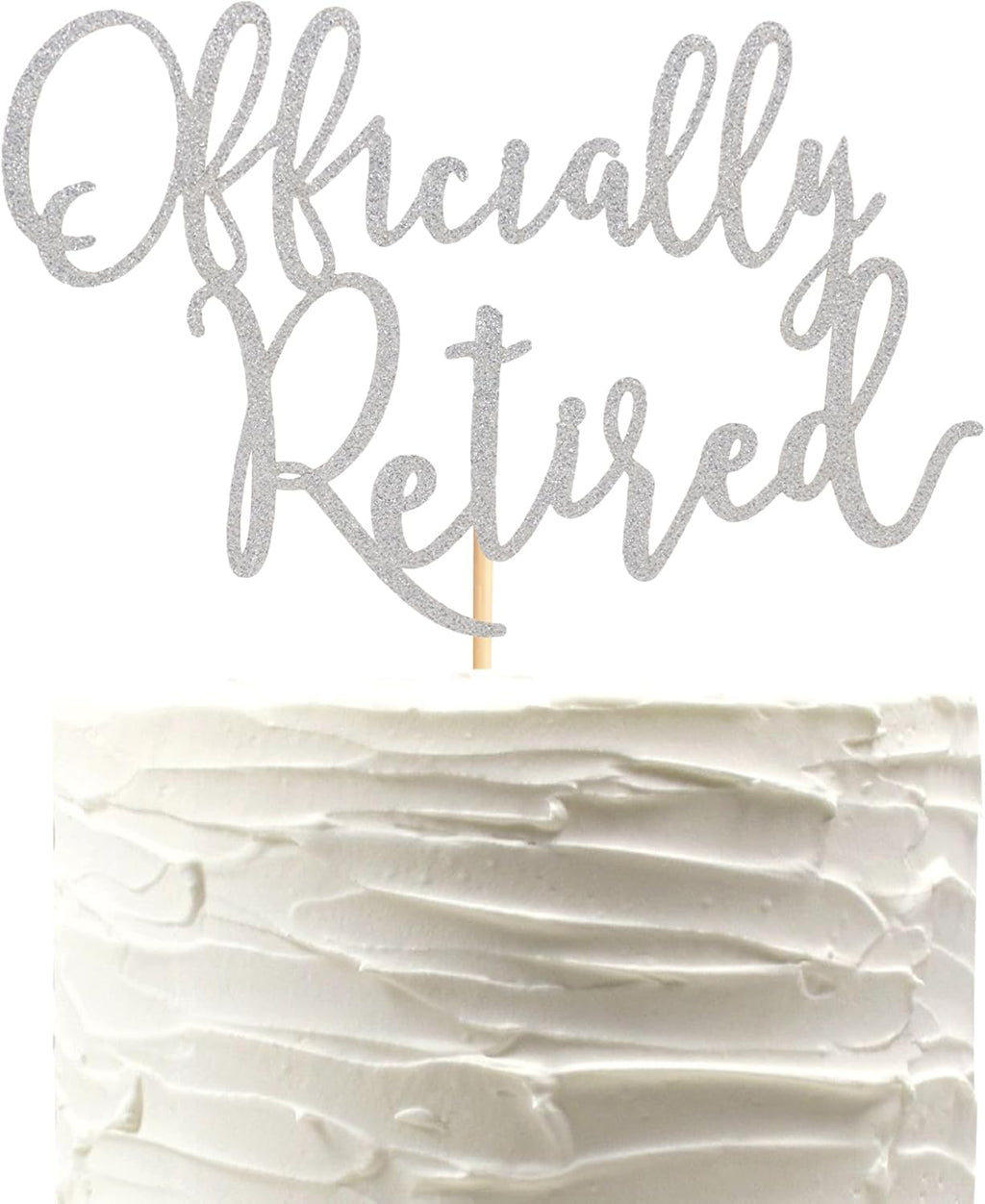 Officially Retired Cake Topper, Happy Retirement Cake Decorations, Plam Tree Beach Chair Retirement Party Decoration Supplies for Women or Men - Silver Glitter
