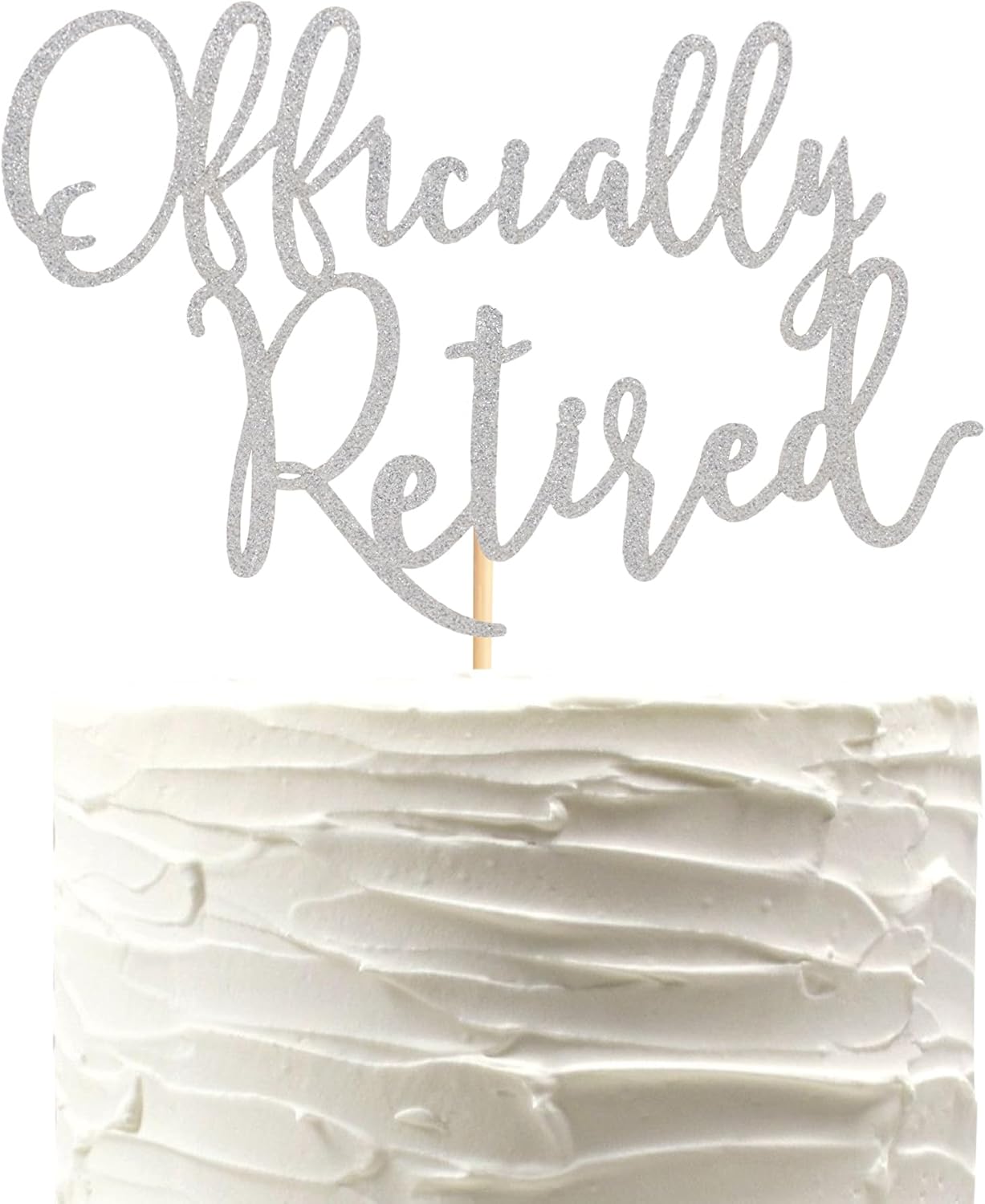 Officially Retired Cake Topper, Happy Retirement Cake Decorations, Plam Tree Beach Chair Retirement Party Decoration Supplies for Women or Men - Silver Glitter