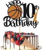 Basketball Happy 10th Birthday Cake Topper，Basketball Sports Cake Pick Baby Shower 10th Birthday Cake Decorations,Kids Boys Girls Sport Theme Ten Birthday Party Supplies