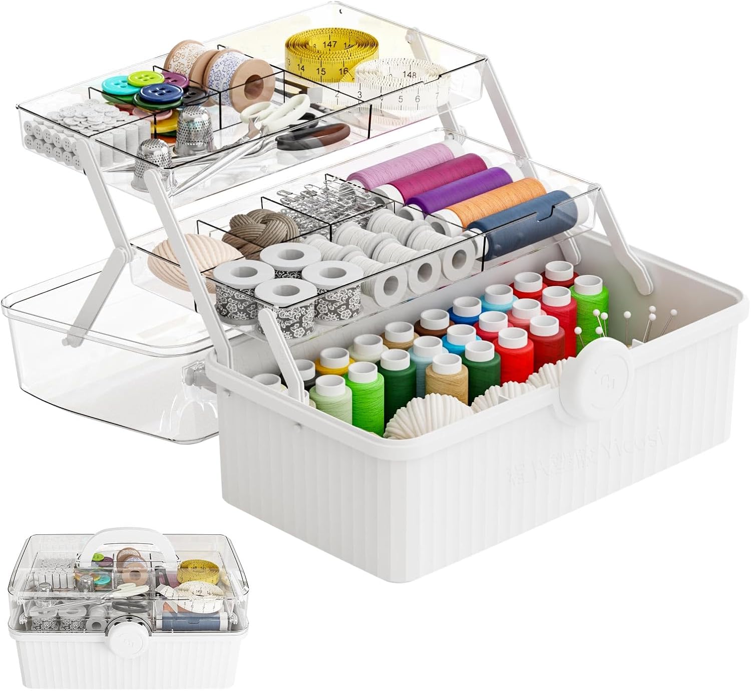 SuoXing 3-Layer Plastic Craft Box and Art Supply With Handled,Portable Ivf Medication Organizer,First Aid and Medicine Box,Multipurpose Hair Organizer for Girls Hair Stuff/Craft Tool,White