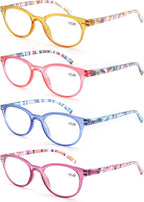 MODFANS Reading Glasses Women 4 Pack Fashion Ladies Readers 2.25 Strength,Women's for Reading Comfort Spring Hinge Arm Eyeglasses-Lightweightest Round Frame Look Stylish to Wear,Come with Pouch