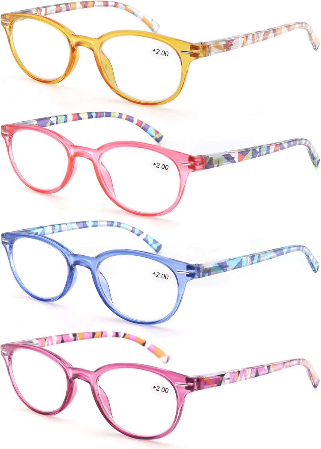MODFANS Reading Glasses Women 4 Pack Fashion Ladies Readers 1.25 Strength,Women's for Reading Comfort Spring Hinge Arm Eyeglasses-Lightweightest Round Frame Look Stylish to Wear,Come with Pouch