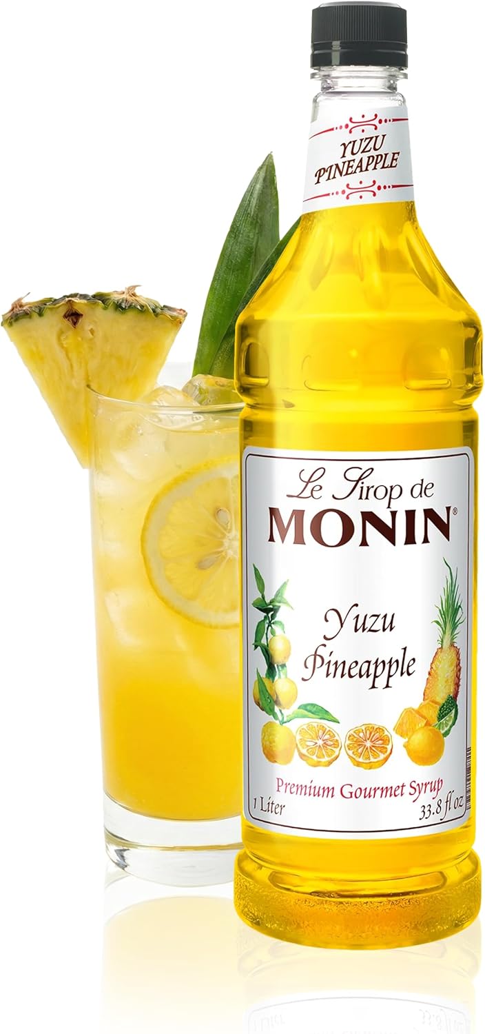 Monin - Premium Yuzu Pineapple Syrup | Sweet & Tropical, Great for Margaritas, Iced Teas & More | Clean Label with No Artificial Flavors, No Artificial Preservatives (BPA Free Bottle, 33.8 fl oz)