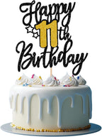 1 PCS Happy 11th Birthday Cake Topper Black Gold Glitter Hello Eleven Cheers to 11 Years Cake Pick Happy 11th Birthday Cake Decoration for 11 Fabulous Theme Anniversary Party Decorations Supplies