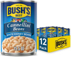 BUSH'S BEST 15.5 oz Canned Cannellini Beans, Source of Plant Based Protein and Fiber, Low Fat, Gluten Free, (Pack of 12)