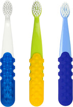 RADIUS Children's Toothbrush, Totz Plus Brush, Extra Soft Bristles, White/Green/Lightblue, BPA Free & ADA Accepted, for Delicate Teeth & Gums for Children 3 Years & Up, Pack of 3
