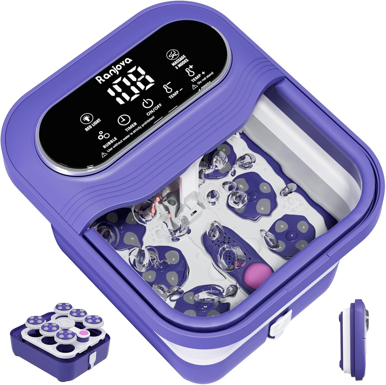 Ranjova Foot Spa Electric Rotary Massage, Collapsible Foot Bath with Heat, Bubble Jets,Temp Control, and 24 Motorized Shiatsu Massage Balls, Pedicure Foot Spa for Feet Relaxation (Blue)