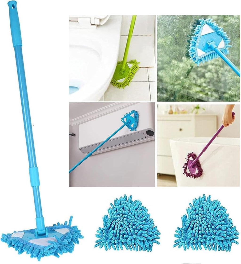 MAXBECK 2023 New 180 Rotatable Adjustable Triangle Cleaning Mop, Wet and Dry, with 2 Reusable Chenille Mop Heads, for Floor, Wall, Sofa, Bed Bottom (Blue)