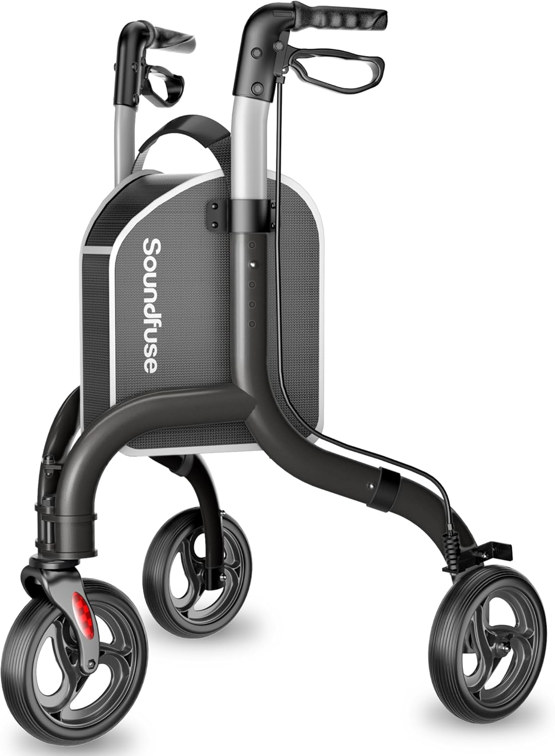 SOUNDFUSE 3 Wheel Walkers for Seniors, Lightweight Foldable Aluminum Rollator Walker, Height Adjustable Three Wheel Walker, Black