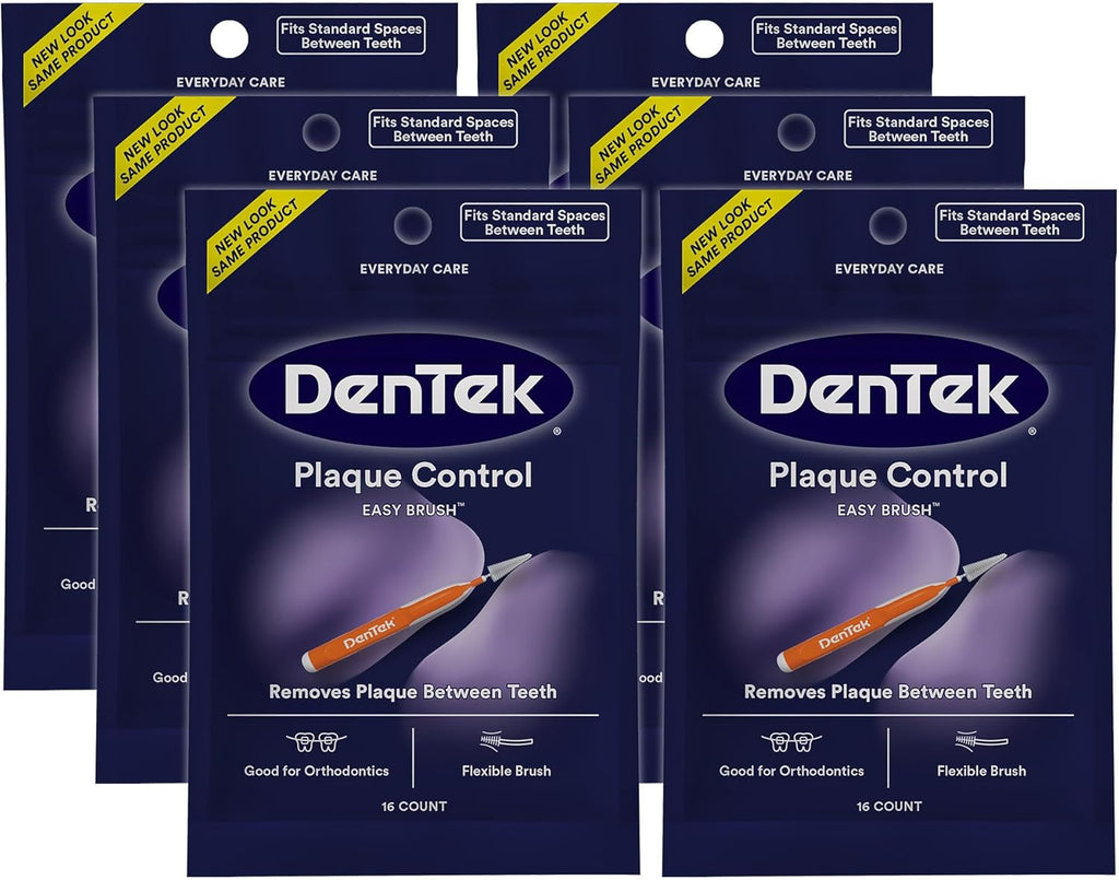DenTek Easy Brush, Interdental Brushes for Cleaning Between Teeth, Safe for Braces & Dental Work, 16 Count, Pack of 6