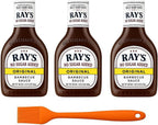 Sweet Baby Ray’s No Sugar Added BBQ Sauce – Original Flavor, 18.5 oz (Pack of 3) + Silicone Basting Brush | Keto Friendly, Low Carb Barbecue Bundle