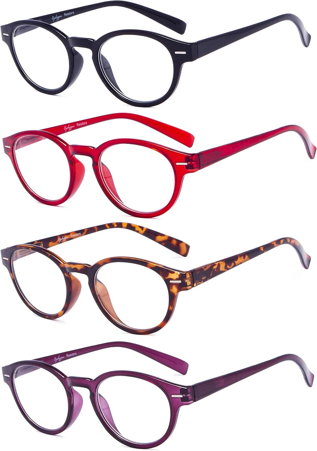 Eyekepper 4-Pack Retro Key Hole Oval Round Spring-Hinges Reading Glasses