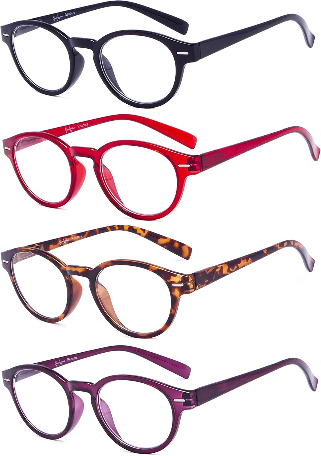 Eyekepper 4-Pack Retro Key Hole Oval Round Spring-Hinges Reading Glasses