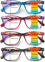 Progressive Multifocus Reading Glasses for Women, Pattern Print Blue Light Block Stylish Ladies Computer Readers