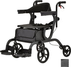 NOVA 2-in-1 Rollator Walker & Transport Chair, Folding Mobility Aid with 10” Front Wheels, Removable Footrests, Lightweight Rolling Walker for Seniors, Walker Wheelchair Combo, Black