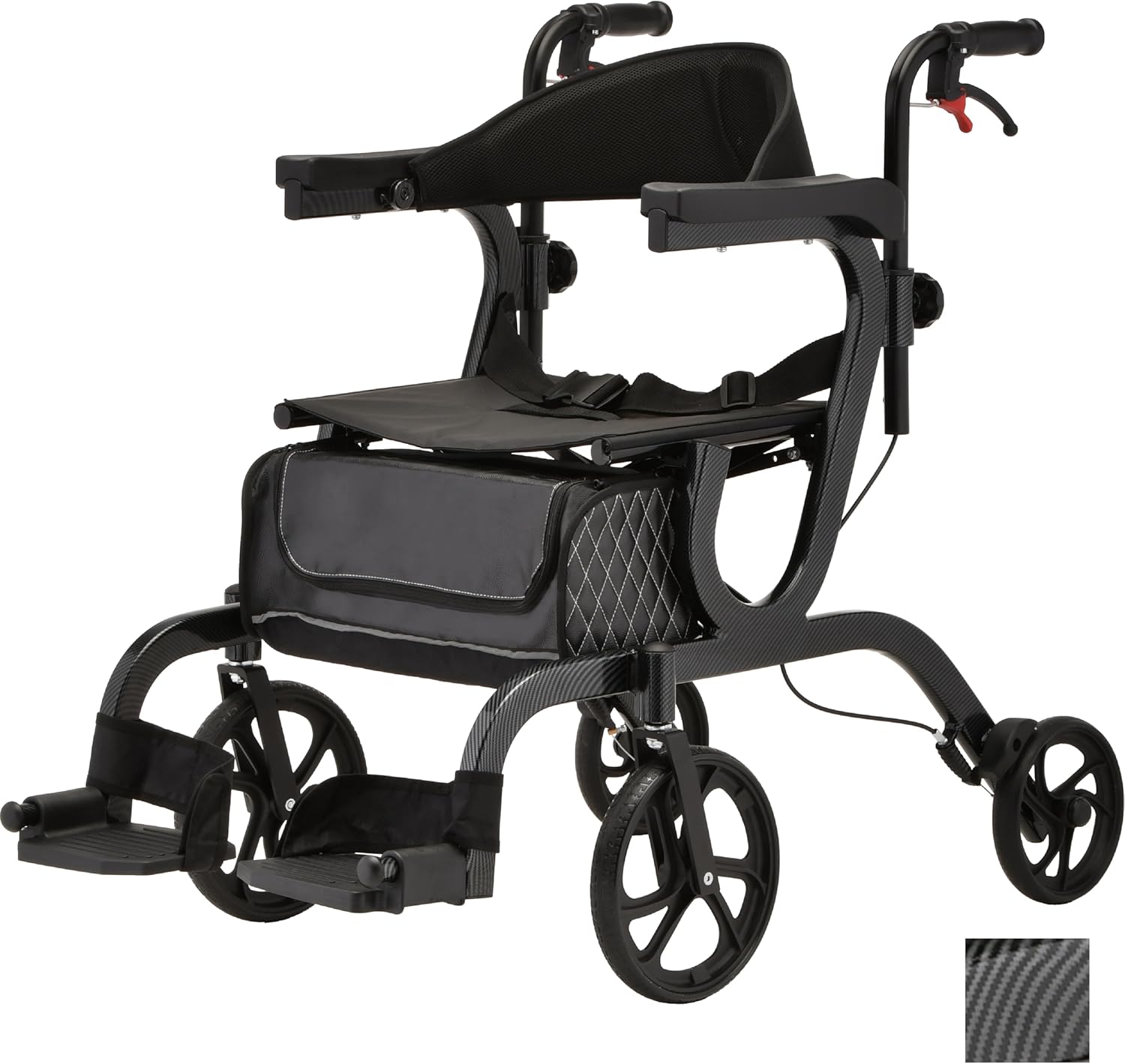 NOVA 2-in-1 Rollator Walker & Transport Chair, Folding Mobility Aid with 10” Front Wheels, Removable Footrests, Lightweight Rolling Walker for Seniors, Walker Wheelchair Combo, Black
