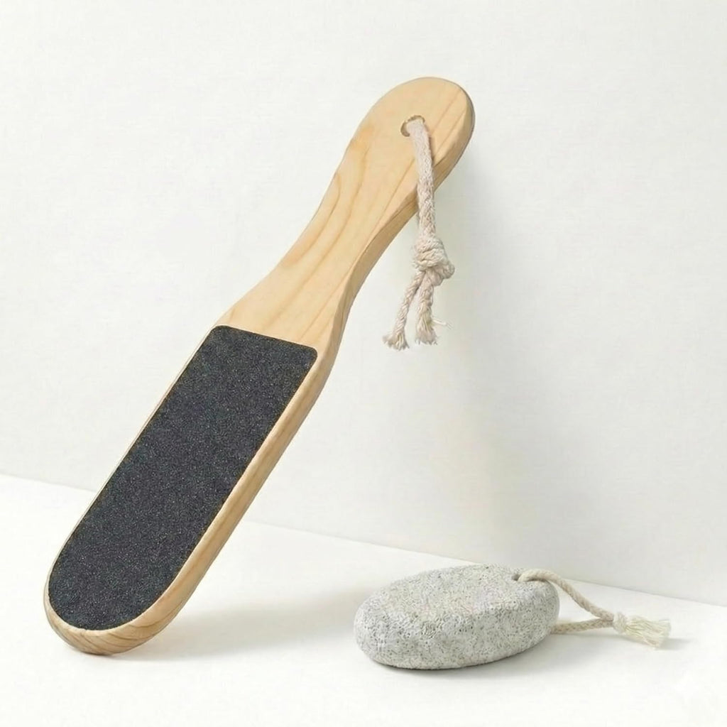 2-Piece Foot File and Pumice Stone Set, Wooden Callus Remover for Feet, Pedicure Tools for Removing Dead Skin & Hard Heels