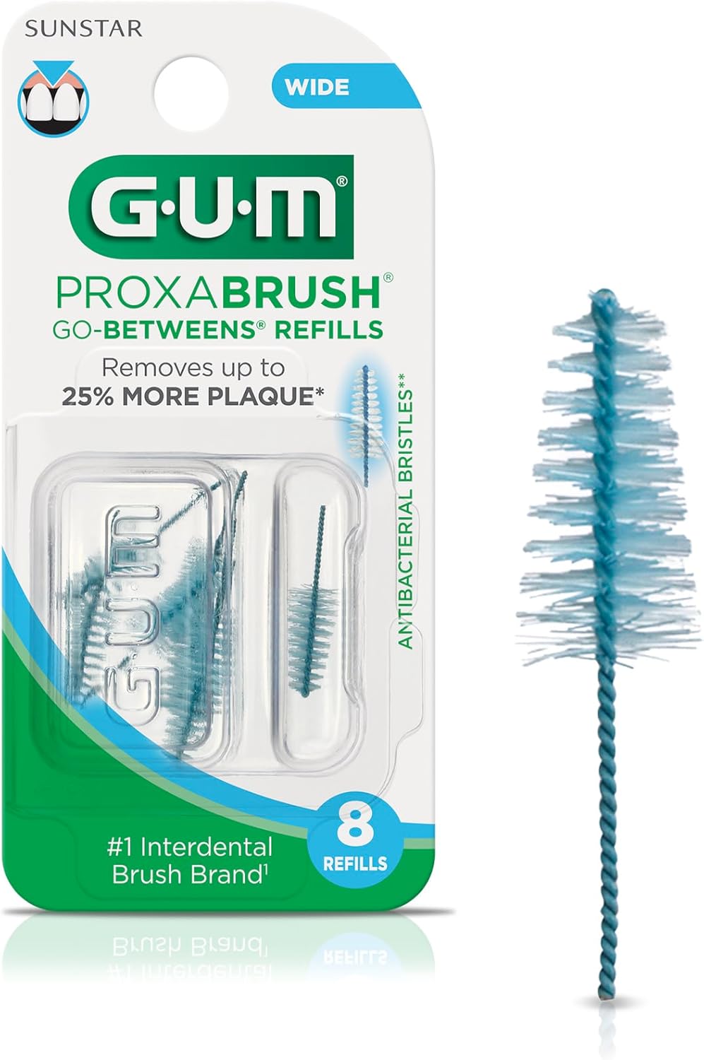 GUM Proxabrush Go-Betweens Refills - Wide - Compatible with GUM Permanent Handle - Reusable Interdental Brushes - Soft Bristled Dental Picks, 8 Count
